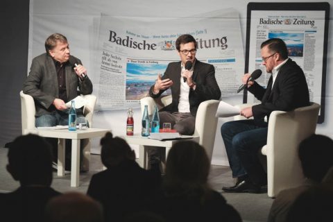 Martin Horn stellt sich den Fragen von Joachim Röderer, BZ-Redakteur, und Holger Knöferl, Leiter der BZ-Heimatredaktion